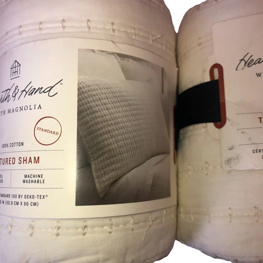 2 Hearth & Hand Magnolia Standard Solid Texture Pillow Shams Chip Joanna Gaines - Picture 6 of 10